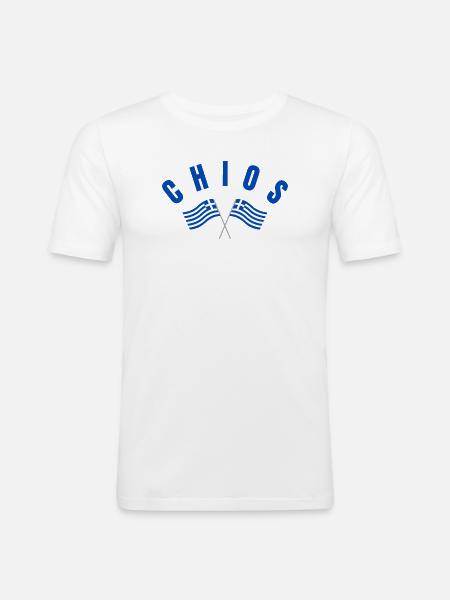Chios Croisé des drapeaux grecs - T-shirt près du corps Homme - blanc