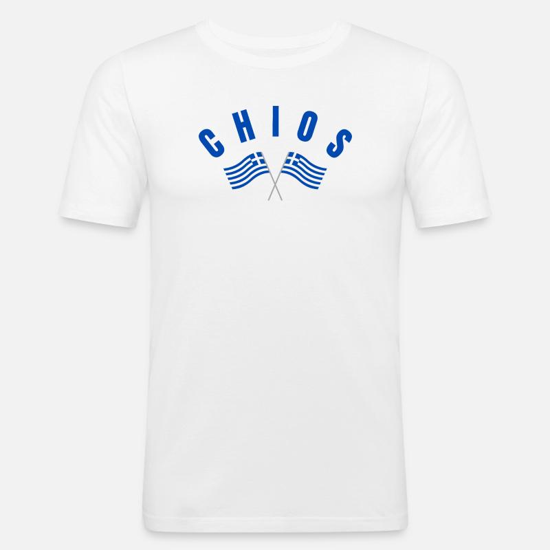 Chios-kreuzte griechische Flaggen - Männer Slim Fit T-Shirt - Weiß