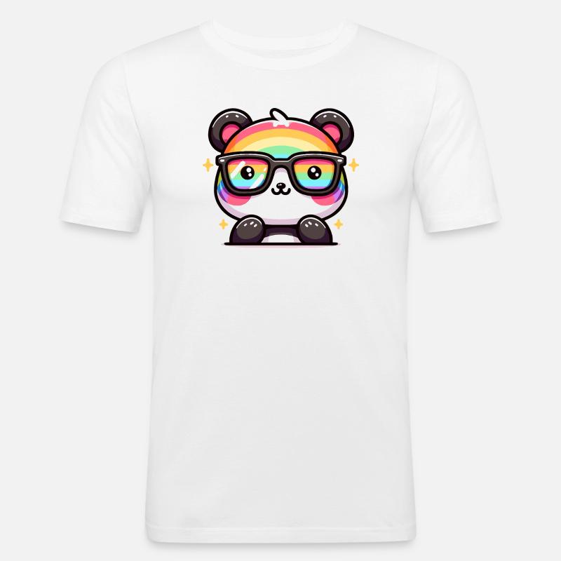 Regenbogen Panda mit Sonnenbrille - Männer Slim Fit T-Shirt - Weiß