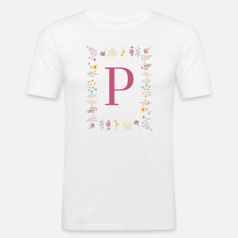 Florale Initialen "P", Buchstaben Monogramm - Männer Slim Fit T-Shirt - Weiß