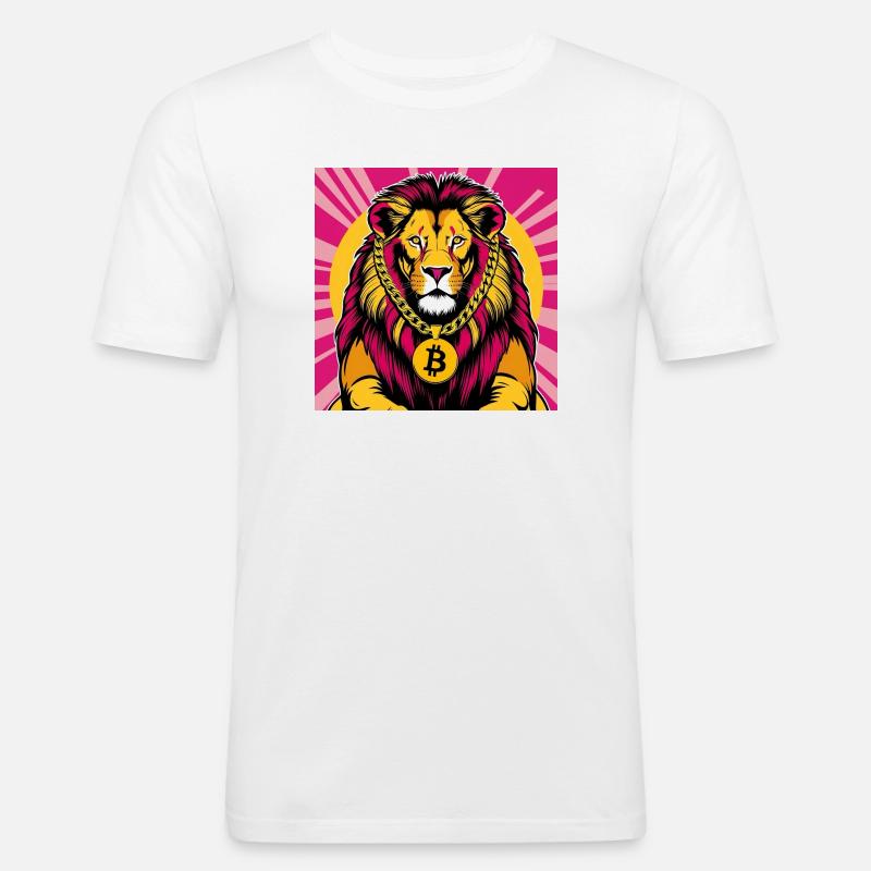 Krypto-Löwe Neon Pop Kunst - Männer Slim Fit T-Shirt - Weiß