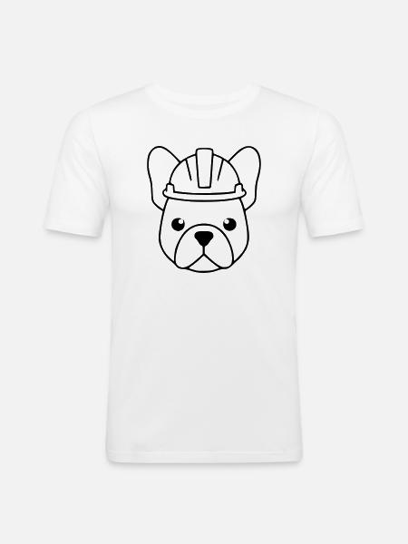 Frenchie Bauhelm Kopf Outline - Männer Slim Fit T-Shirt - Weiß