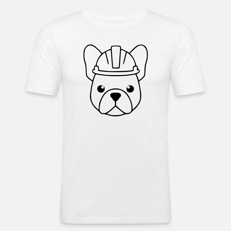 Frenchie Bauhelm Kopf Outline - Männer Slim Fit T-Shirt - Weiß