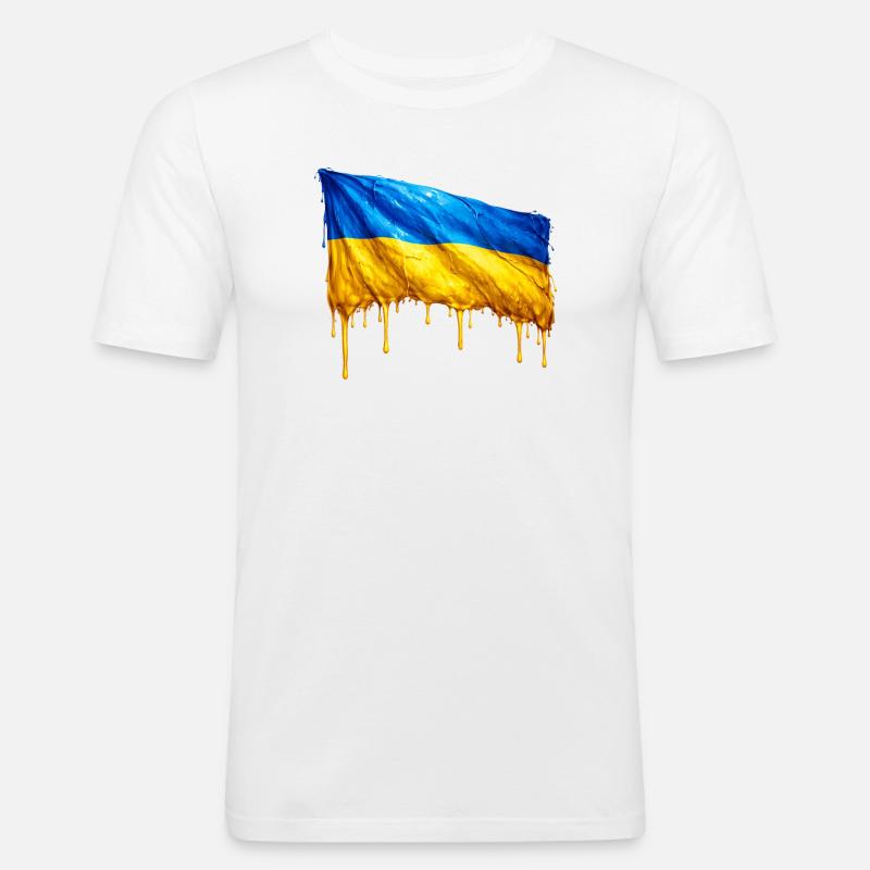 Bandiera Ucraina che goccia - Maglietta aderente da uomo - bianco