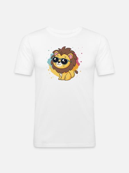 Bunter Löwe mit Brille - Männer Slim Fit T-Shirt - Weiß