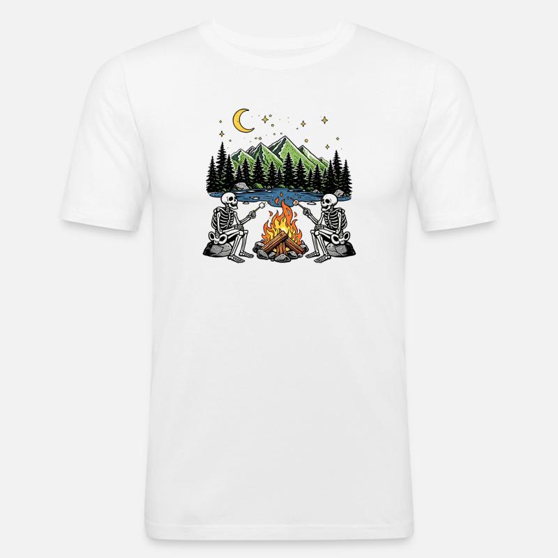 Skeleton Campfire Night Marshmallow Camping Camp - Männer Slim Fit T-Shirt - Weiß