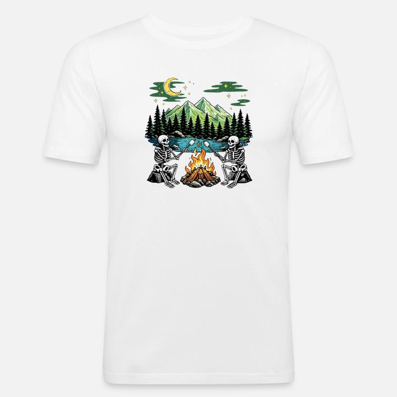 Skeleton Campfire Night Marshmallow Camping Camp - Männer Slim Fit T-Shirt - Weiß
