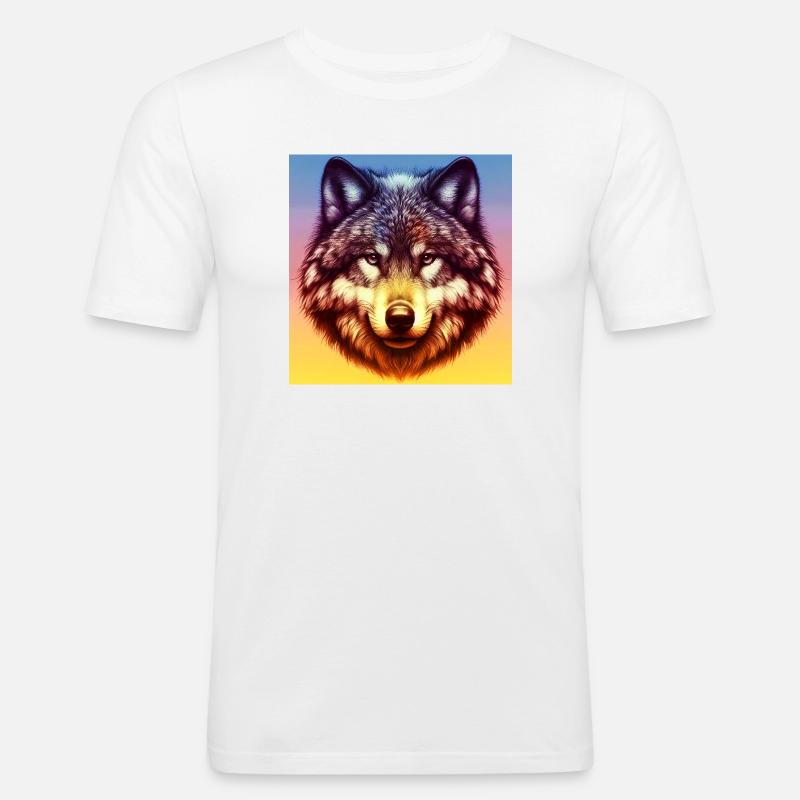 Wolf - Männer Slim Fit T-Shirt - Weiß