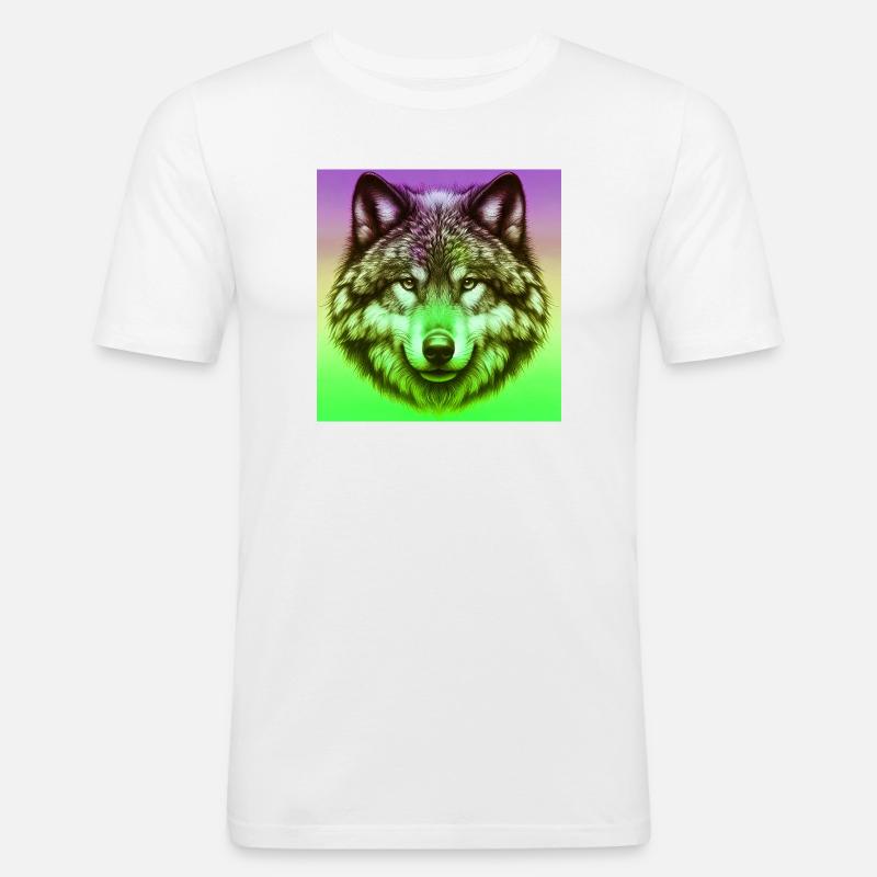 Wolf - Männer Slim Fit T-Shirt - Weiß