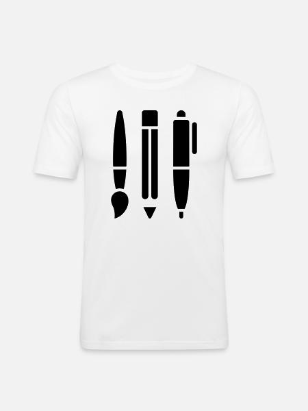 Brush, Pencil and Pen - Art Symbol - Men's Slim Fit T-Shirt - white