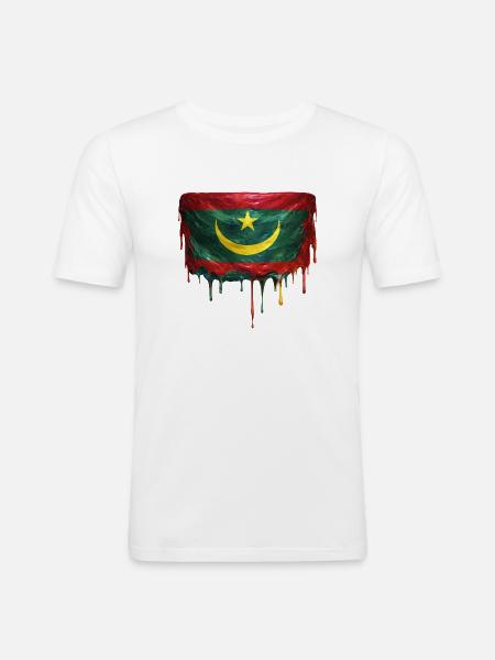 Mauritania Flag in Drop Art - Men's Slim Fit T-Shirt - white