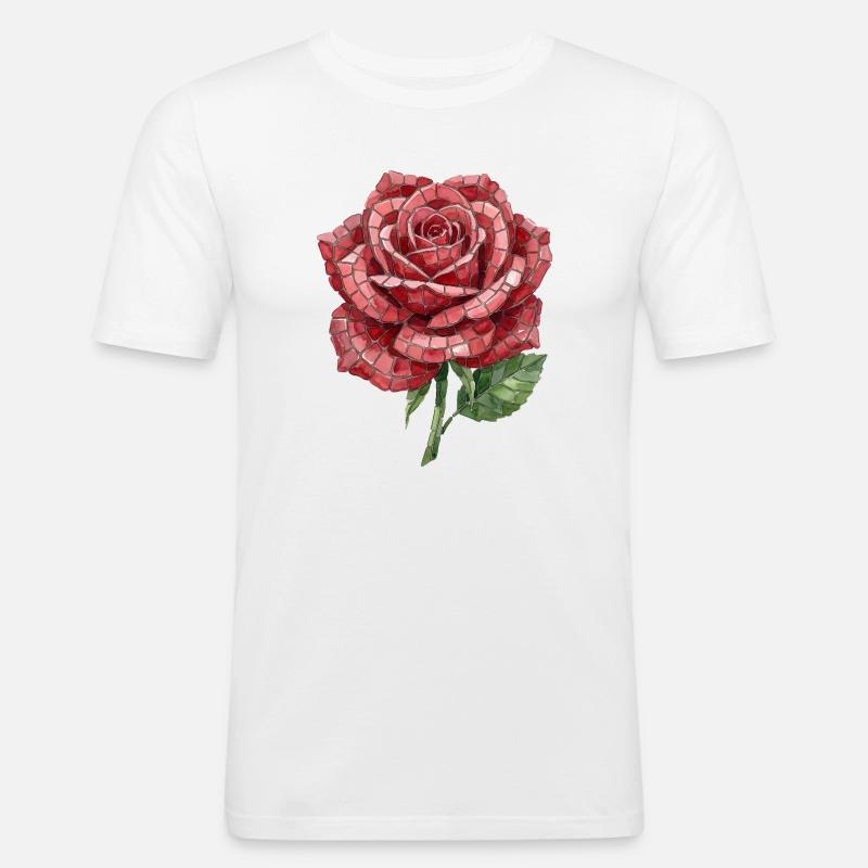 Rose Mosaik - Romantisches Blumen Geschenk - Männer Slim Fit T-Shirt - Weiß