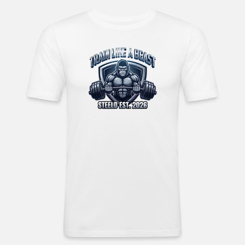 STEELD-Beast Krafttraining - Männer Slim Fit T-Shirt - Weiß