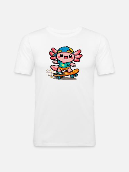 Kawaii Wing Skateboarder Axolotl - Men's Slim Fit T-Shirt - white