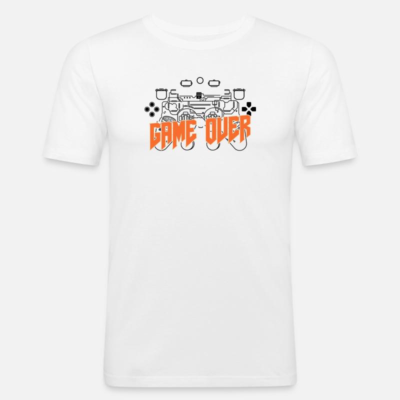 Game Over Retro Orange Bold - Männer Slim Fit T-Shirt - Weiß