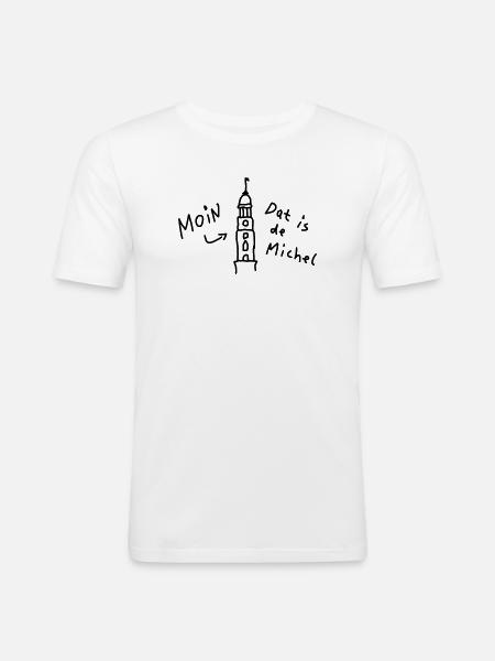 Moin Hamburg Michel Plattdeutsch - Männer Slim Fit T-Shirt - Weiß