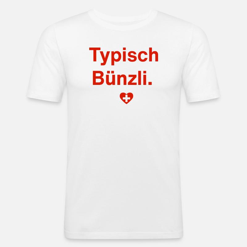 Typisch Bünzli. – Schweizer Minimal-Design - Männer Slim Fit T-Shirt - Weiß