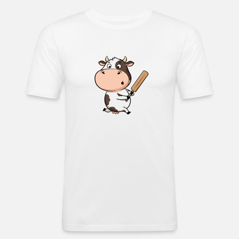 Rolig ko på cricket för barnfans - Slim Fit T-shirt herr - vit