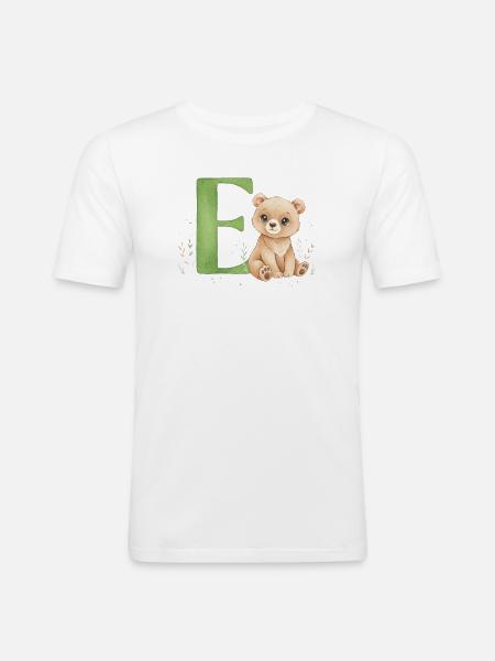 E mit Teddy: Verspielter Buchstabe E - Männer Slim Fit T-Shirt - Weiß