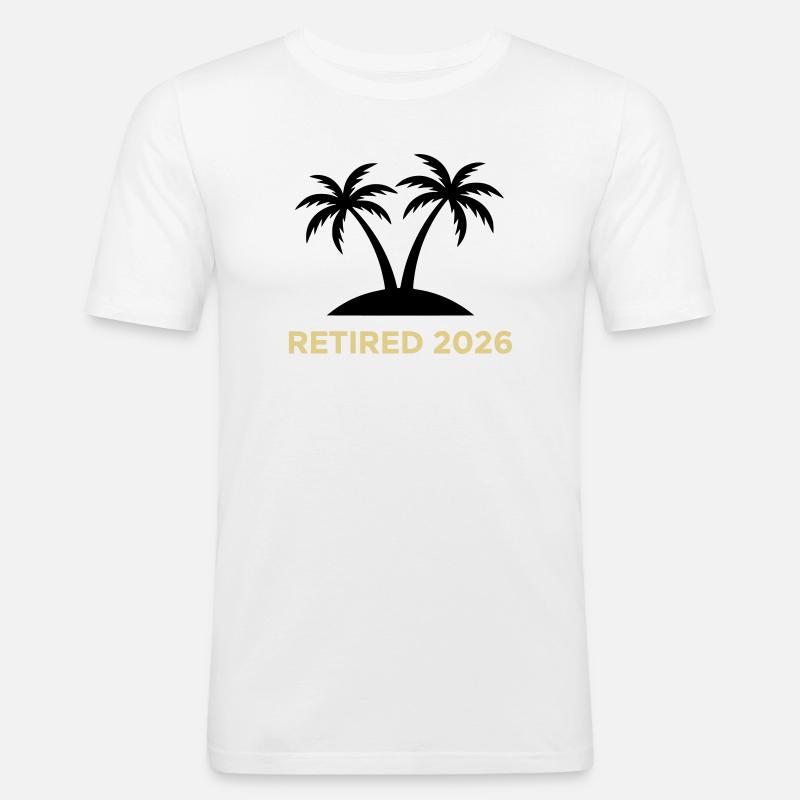 Retired 2026 Rente Palmen Logo - Männer Slim Fit T-Shirt - Weiß