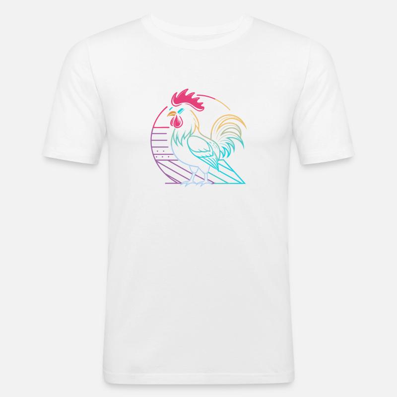 Retro-Neon-Hahn mit Brille - Männer Slim Fit T-Shirt - Weiß