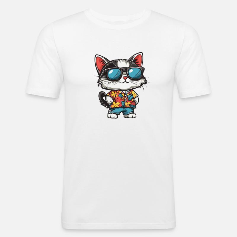 Katze Comic Urlaub - Männer Slim Fit T-Shirt - Weiß