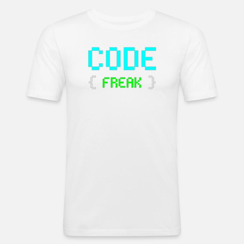 Pixel Code Freak Neon Tee - Männer Slim Fit T-Shirt - Weiß