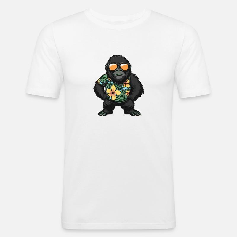 Gorilla Comic Urlaub - Männer Slim Fit T-Shirt - Weiß