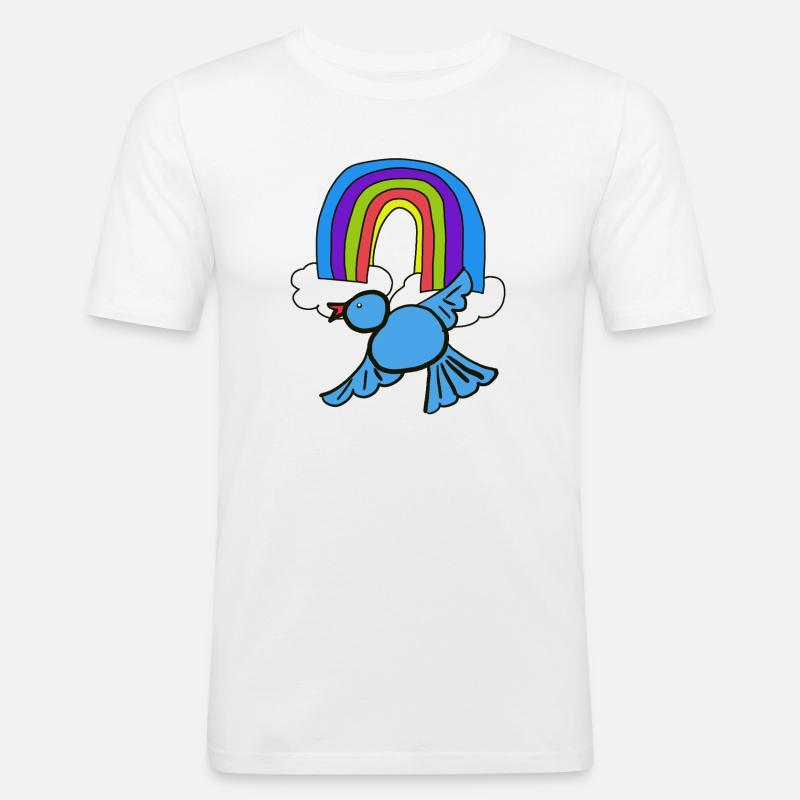 Regenbogen Wolken Vogel im Himmel - Männer Slim Fit T-Shirt - Weiß