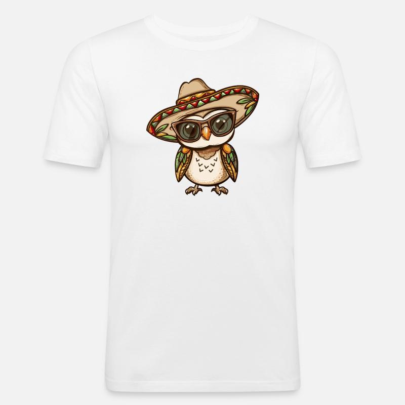 Eule Comic Lustig Sombrero - Männer Slim Fit T-Shirt - Weiß