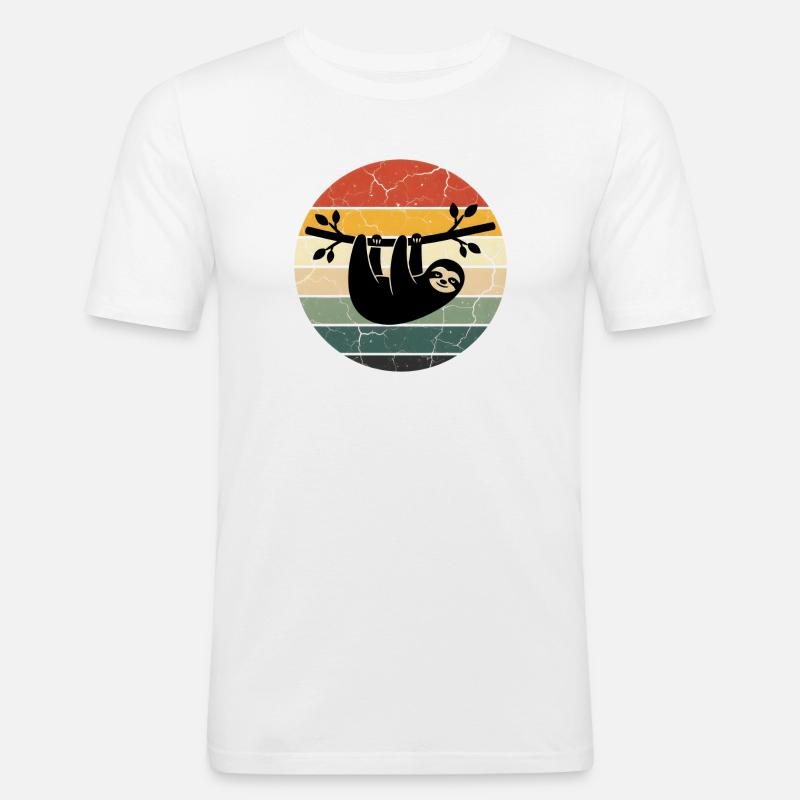 Sloth Gift Retro Design Sunset - Männer Slim Fit T-Shirt - Weiß