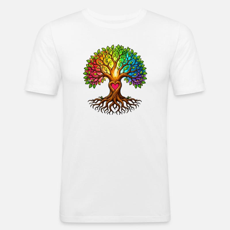 Baumherz Lebensbaum Regenbogen - Männer Slim Fit T-Shirt - Weiß
