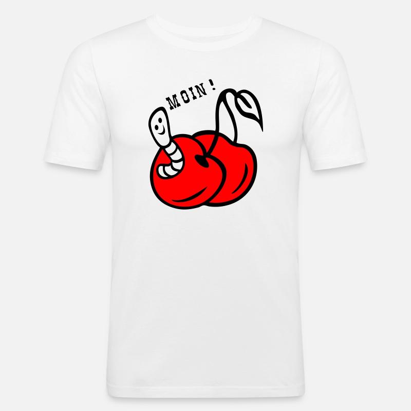 Kirschen mit Wurm - Männer Slim Fit T-Shirt - Weiß