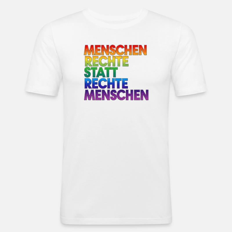 Regenbogen Statement Spruch Menschenrechte - Männer Slim Fit T-Shirt - Weiß