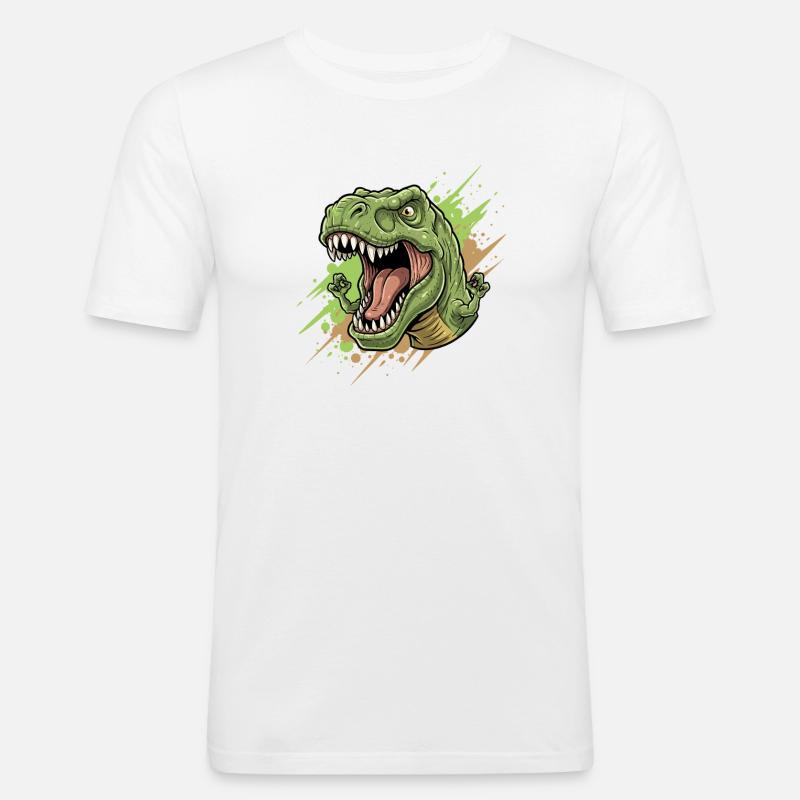 Wütender T Rex mit Farbschwall - Männer Slim Fit T-Shirt - Weiß