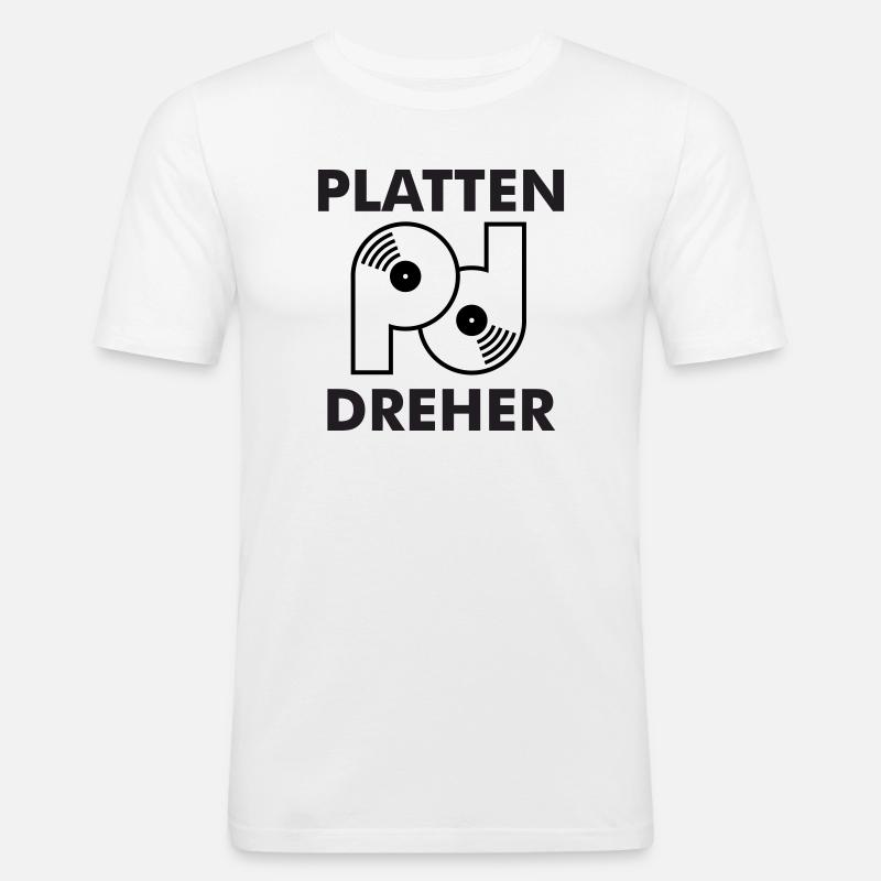Plattendreher Logo mit Schriftzug - Männer Slim Fit T-Shirt - Weiß