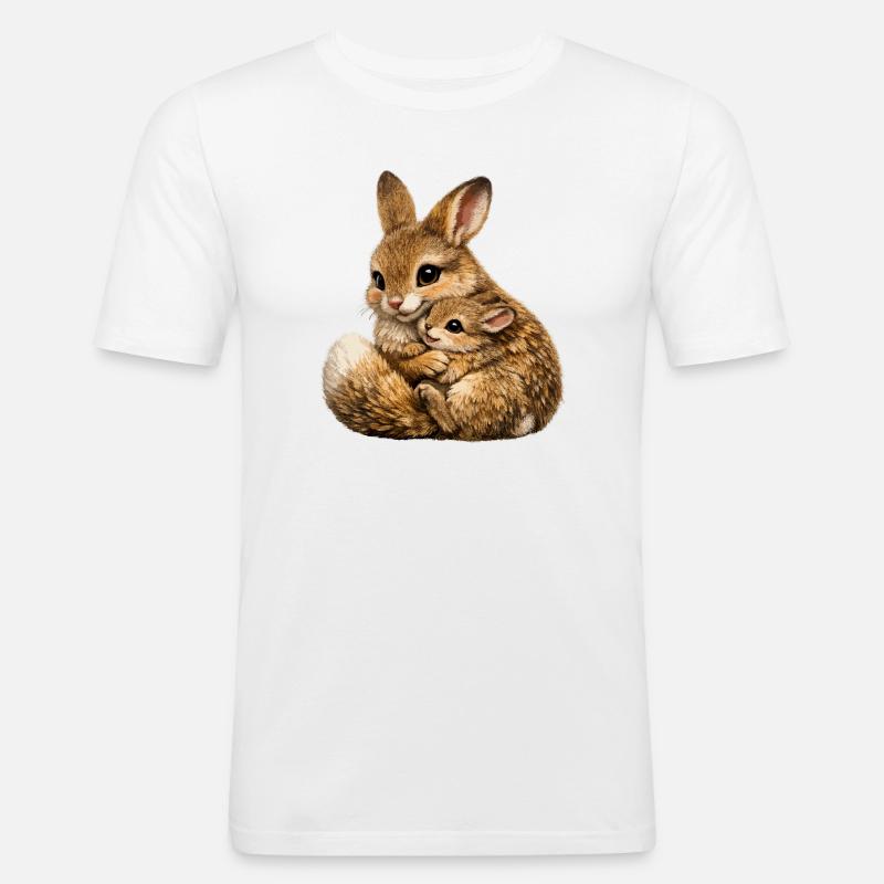 Hase umarmt Mutter und Junges - Männer Slim Fit T-Shirt - Weiß