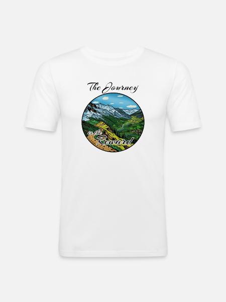 Die Reise ist die Belohnung - Männer Slim Fit T-Shirt - Weiß