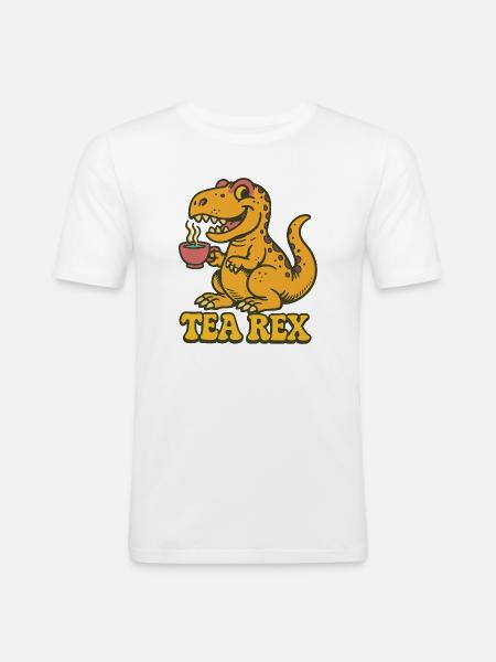 Tea Rex: Dinosaur Tea Time - Men's Slim Fit T-Shirt - white