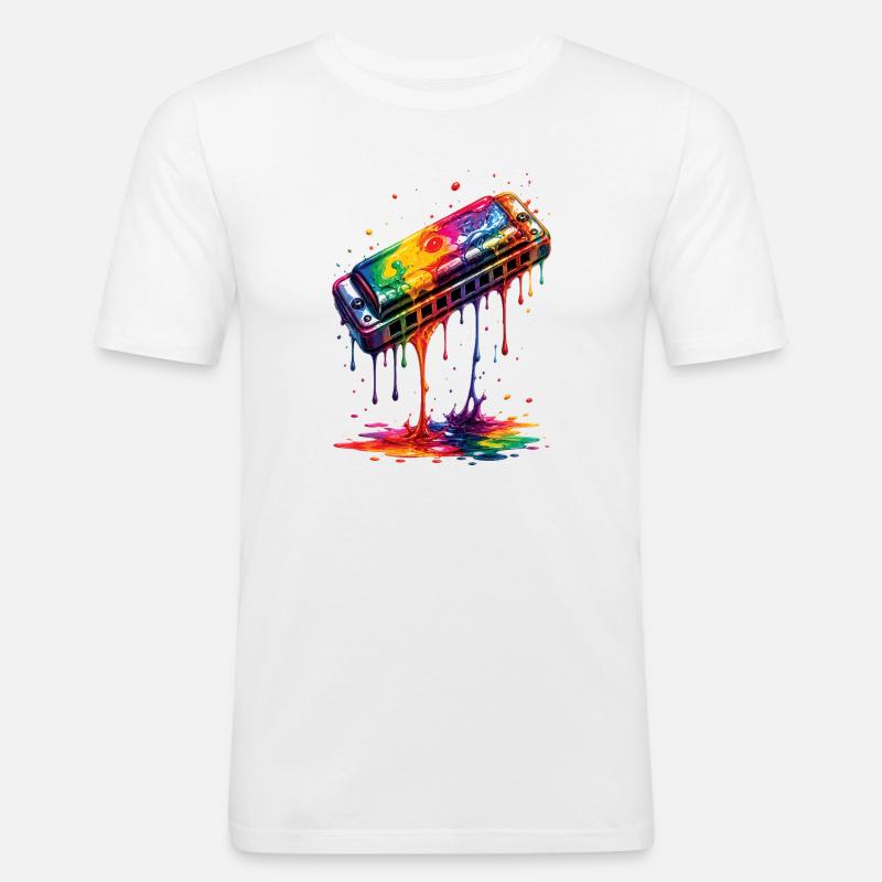 Harmonica with dripping paint - Men's Slim Fit T-Shirt - white