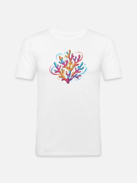 Farbenfrohes Korallenmuster - Männer Slim Fit T-Shirt - Weiß