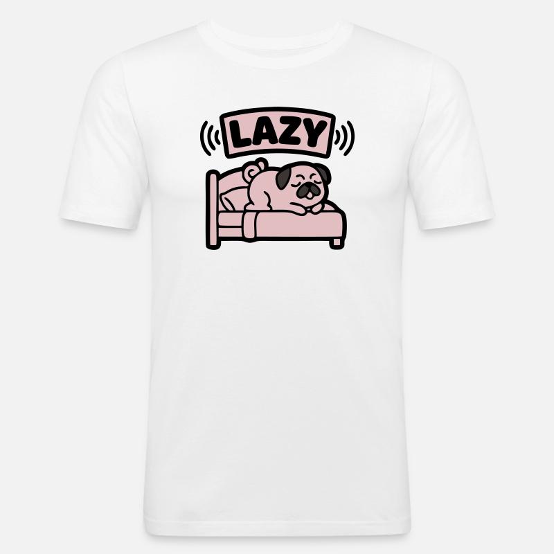  Lazy Mops Hund Bett Introvertiert - Männer Slim Fit T-Shirt - Weiß