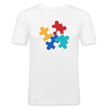 Collage de pièces de puzzle colorées - T-shirt près du corps Homme - blanc - Devant - Nik (191cm)