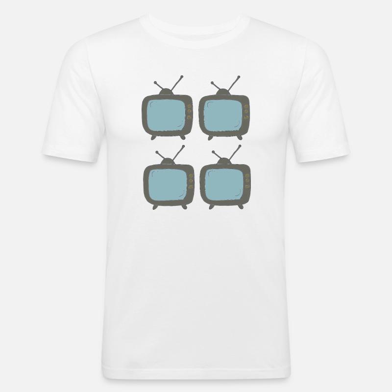 fernseher_4fach - Männer Slim Fit T-Shirt - Weiß
