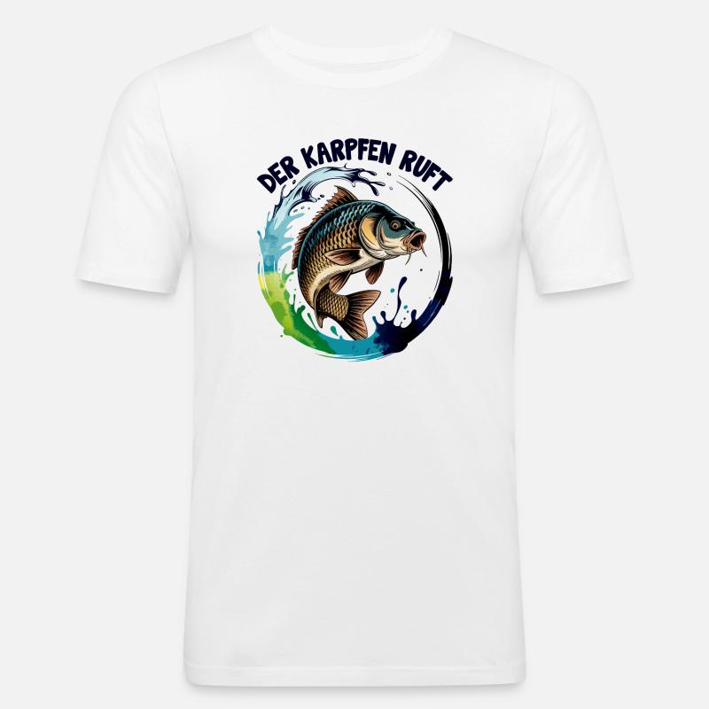 Der Karpfen ruft - Männer Slim Fit T-Shirt - Weiß