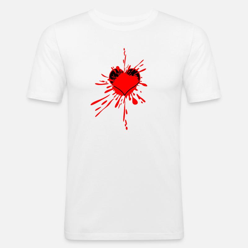 Rotes Herz-Splatterkunst - Männer Slim Fit T-Shirt - Weiß