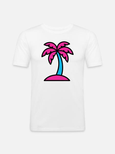 Neon Palm Tree 90s Vaporwave - Men's Slim Fit T-Shirt - white