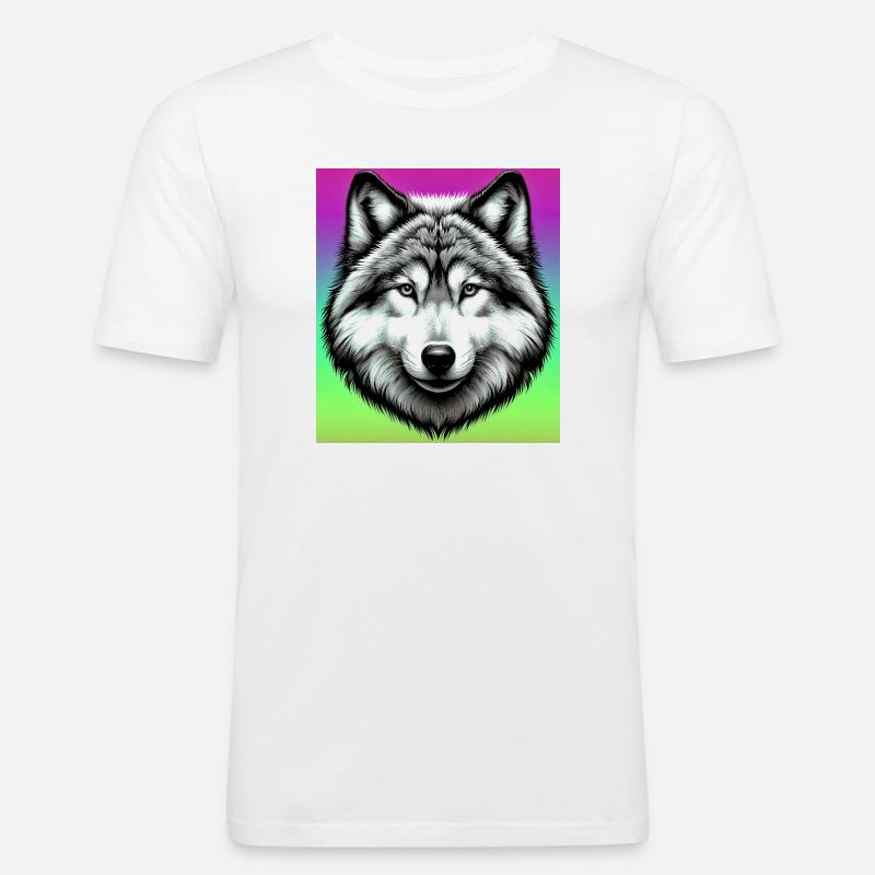 Wolf - Männer Slim Fit T-Shirt - Weiß