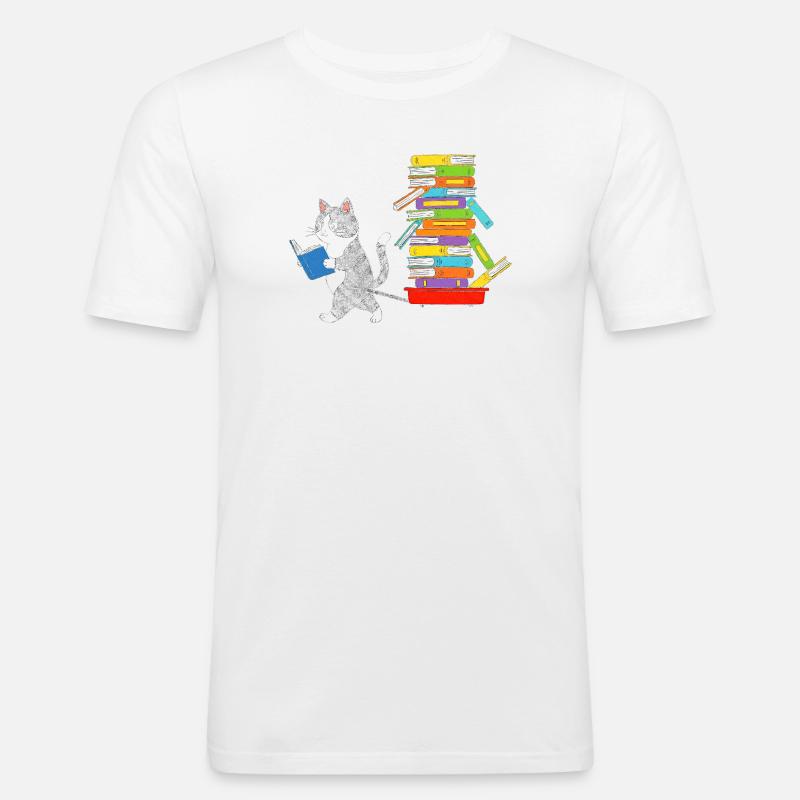 Reading kitten pulls book trolley - Men's Slim Fit T-Shirt - white