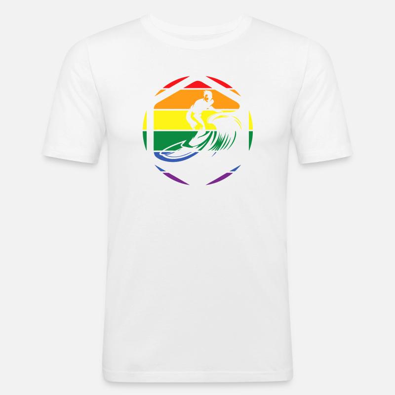 Rainbow Wave Surfer Circle - Männer Slim Fit T-Shirt - Weiß
